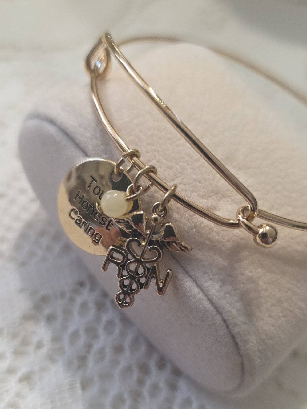 Gold-Tone Nurse Caduceus Charm Bangle Bracelet - Thoughtful Gift